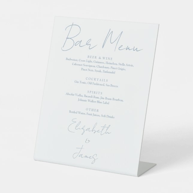 Dusty Blue Minimalist Script Bar Menu Pedestal Sign (Front)