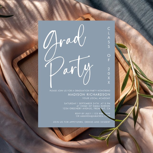 Dusty Blue Minimalist Script Graduation Party  Invitation (Creator Uploaded)