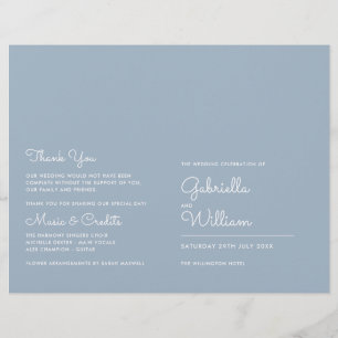 Dusty Blue Minimalist Script Wedding Program