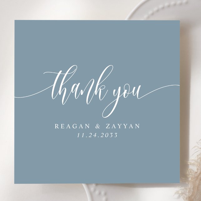 Dusty Blue Minimalist Script Wedding Thank You Card (Creator Uploaded)