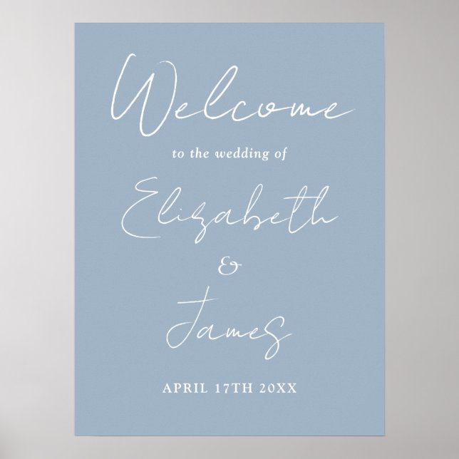 Dusty Blue Minimalist Script Wedding Welcome Sign (Front)