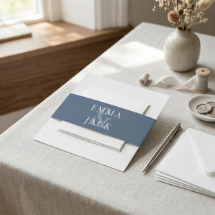 Dusty Blue Minimalist Serif Monogram wedding Invitation Belly Band