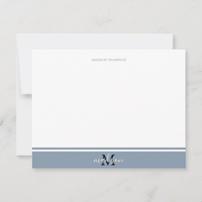 Dusty Blue Minimalist Stripe line with Monogram Card (Front)