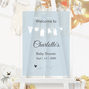 Dusty Blue Minimalist Translucent Baby Boy Shower Acrylic Sign