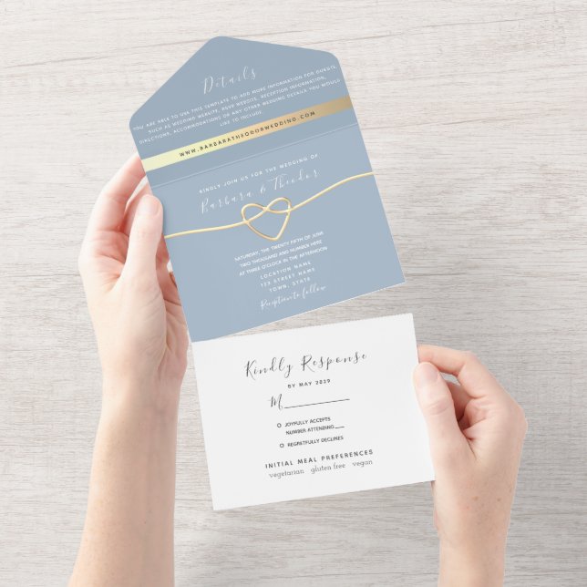 Dusty Blue Minimalist Wedding All In One Invitation (Tearaway)