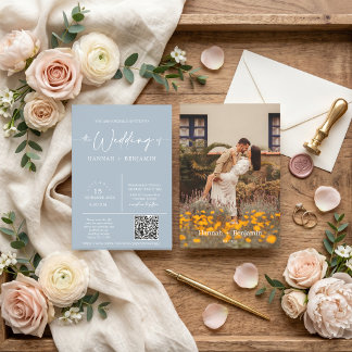 Dusty Blue Minimalist Wedding Arch QR Code Photo Invitation