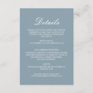 Dusty Blue Minimalist Wedding Details Enclosure Card