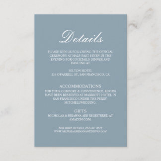 Dusty Blue Minimalist Wedding Details Enclosure Card