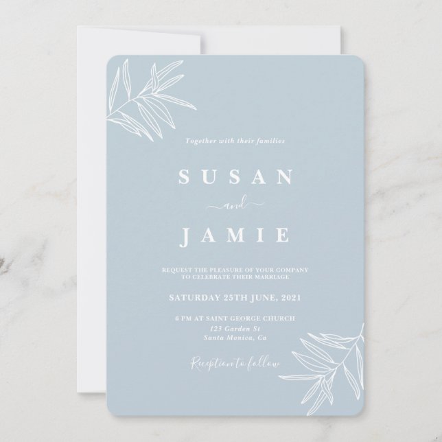 Dusty Blue Minimalist wedding invitation (Front)
