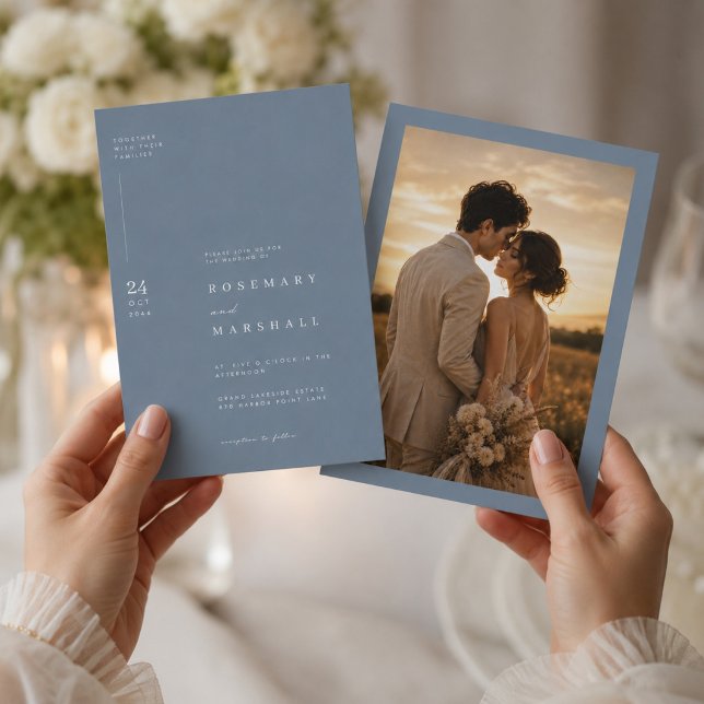 Dusty Blue Minimalist Wedding Invitation Template. (Creator Uploaded)
