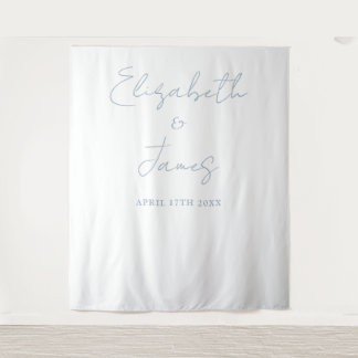 Dusty Blue Minimalist Wedding Photo Backdrop Tapestry