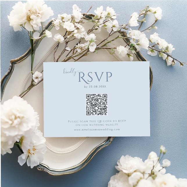 Dusty Blue Minimalist Wedding RSVP card (Creator Uploaded)