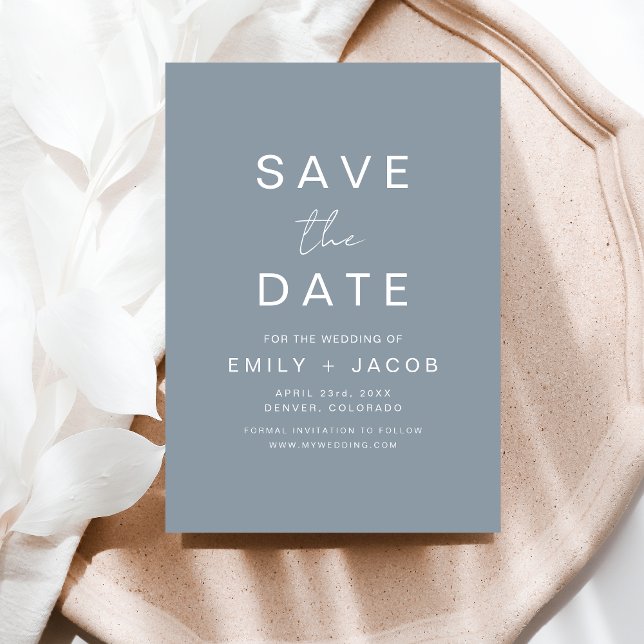 Dusty Blue Minimalist Wedding Save the Date Card (Creator Uploaded)