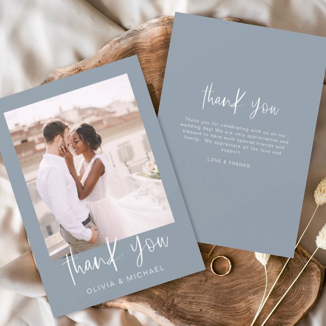 Dusty Blue Minimalist Wedding Thank You Photo (Creator Uploaded)