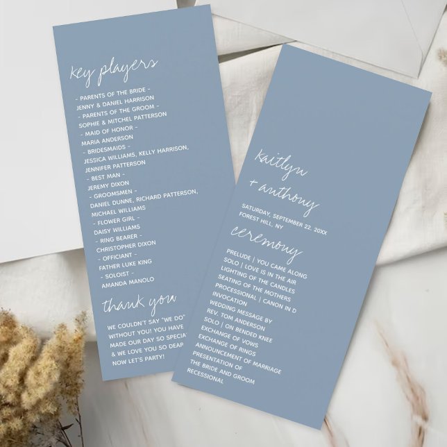 Dusty Blue Minimalistic Script Wedding Program Rack Card (Creator Uploaded)
