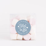 Dusty Blue | Mint to Be Personalised Wedding Favou Classic Round Sticker<br><div class="desc">Minty fresh wedding favour stickers feature "mint to be" in white script lettering accented with hearts,  on a dusty blue background. Personalise with your names and wedding date.</div>