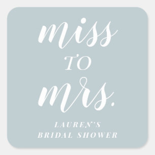Dusty Blue Miss to Mrs. Bridal Shower Favour Square Sticker