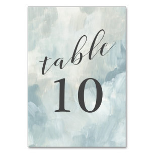 Dusty Blue Modern Abstract Brushstrokes Wedding Table Number