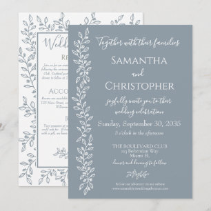 Dusty Blue Modern Boho Botanical Minimal Wedding Invitation