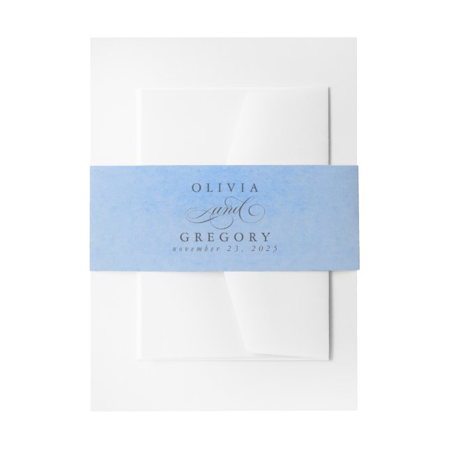 Dusty Blue Modern Boho Wedding Invitation Belly Band (Front Example)