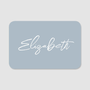 Dusty Blue Modern Brush Script Name Tag