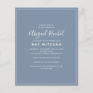Dusty Blue Modern Budget Bat Mitzvah Invitation