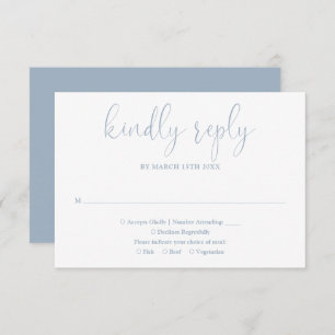 Dusty Blue Modern Chic Elegant Script Wedding RSVP Card