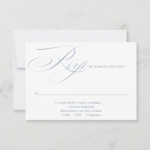 Dusty Blue Modern Chic Elegant Script Wedding RSVP Card