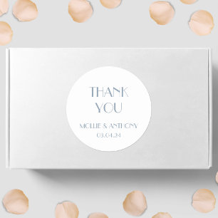 Dusty Blue Modern Deco Wedding Thank You  Classic Round Sticker