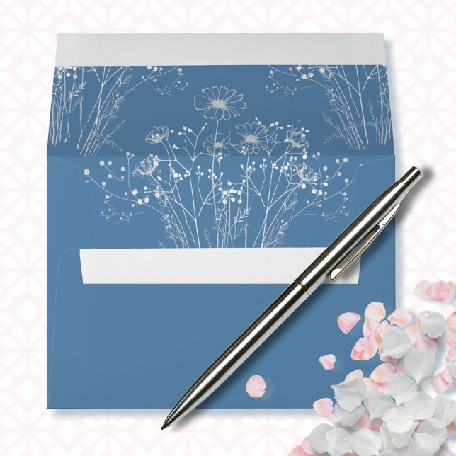 Dusty Blue Modern Delicate Simple Floral Wedding  Envelope (Creator Uploaded)