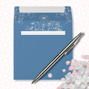 Dusty Blue Modern Delicate Wildflower Wedding  Envelope