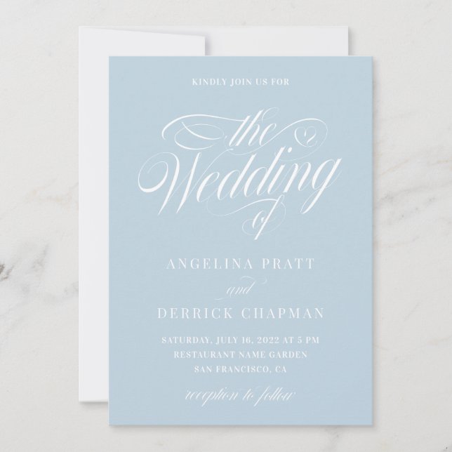 Dusty Blue Modern Elegant Calligraphy Wedding  Inv Invitation (Front)
