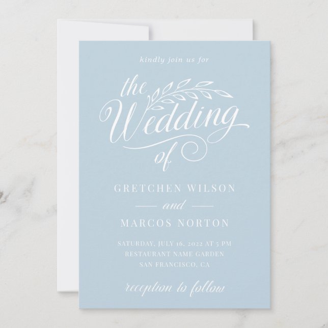 Dusty Blue Modern Elegant Calligraphy Wedding  Invitation (Front)