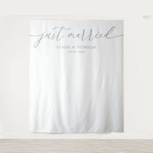 Dusty Blue Modern Elegant Just Married Wedding Tapestry