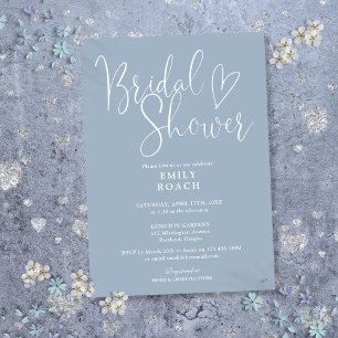 Dusty Blue Modern Elegant Script Bridal Shower Invitation