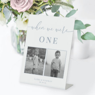 Dusty Blue Modern Elegant Wedding Age Table Number Pedestal Sign