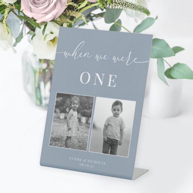 Dusty Blue Modern Elegant Wedding Age Table Number Pedestal Sign (Creator Uploaded)