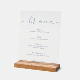 Dusty Blue Modern Elegant Wedding Bar Menu Acrylic Sign