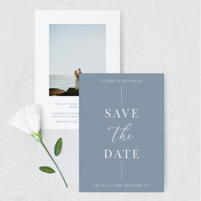Dusty Blue Modern Elegant Wedding Bold Text&Photo Save The Date (Creator Uploaded)