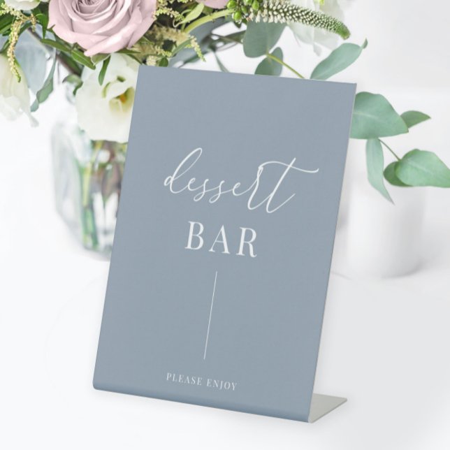 Dusty Blue Modern Elegant Wedding Dessert Bar Pedestal Sign (Creator Uploaded)