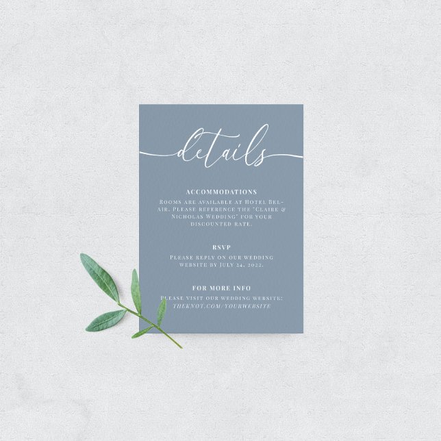 Dusty Blue Modern Elegant Wedding Details Enclosure Card (Creator Uploaded)