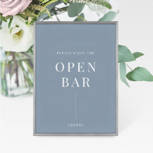 Dusty Blue Modern Elegant Wedding Open Bar Sign