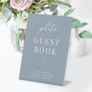 Dusty Blue Modern Elegant Wedding Photo Guestbook Pedestal Sign