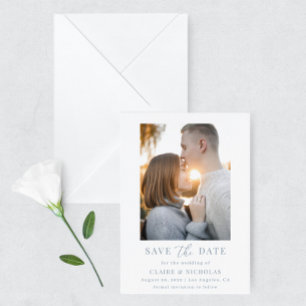 Dusty Blue Modern Elegant Wedding Photo Save The Date