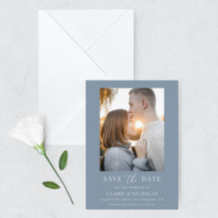 Dusty Blue Modern Elegant Wedding Photo Save The Date