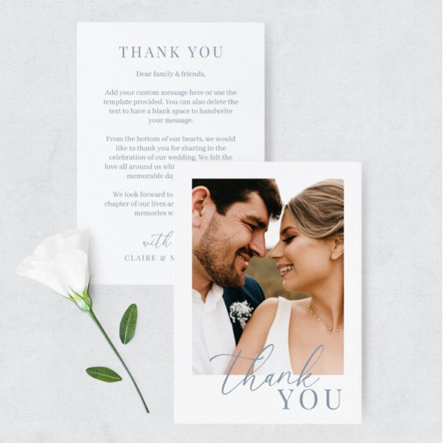 Dusty Blue Modern Elegant Wedding Photo Thank You (Creator Uploaded)
