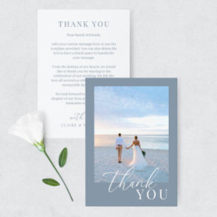 Dusty Blue Modern Elegant Wedding Photo Thank You