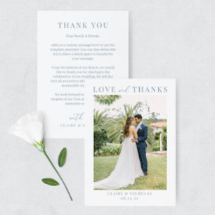 Dusty Blue Modern Elegant Wedding Photo Thank You Card