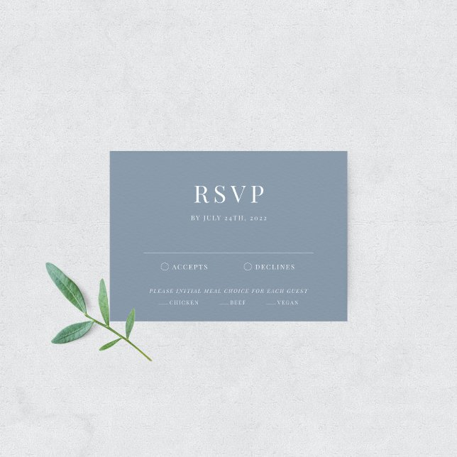 Dusty Blue Modern Elegant Wedding RSVP Card (Creator Uploaded)