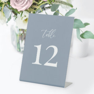 Dusty Blue Modern Elegant Wedding Table Number Pedestal Sign